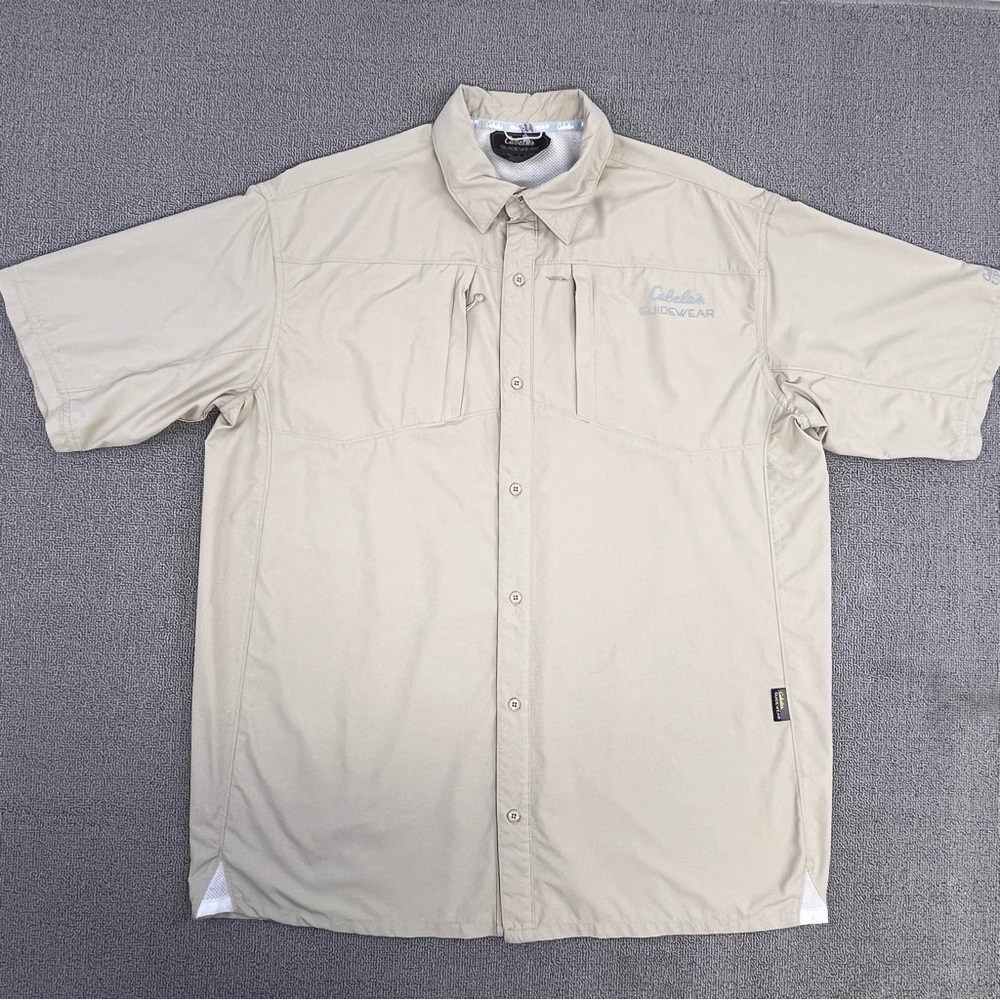 Cabela's Shirt Large Beige Button up GlideWear Vented Performance UPF 50 Men